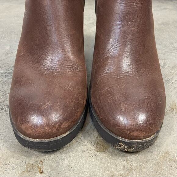 Crown Vintage Size 9.5 Chocolate Brown Genuine Leather Chunky Heel Ankle Booties - Picture 7 of 13